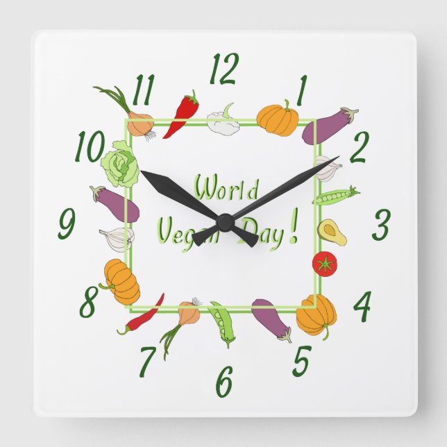 World Vegetarian Day Minimalist Cute     Square Wall Clock (Front)