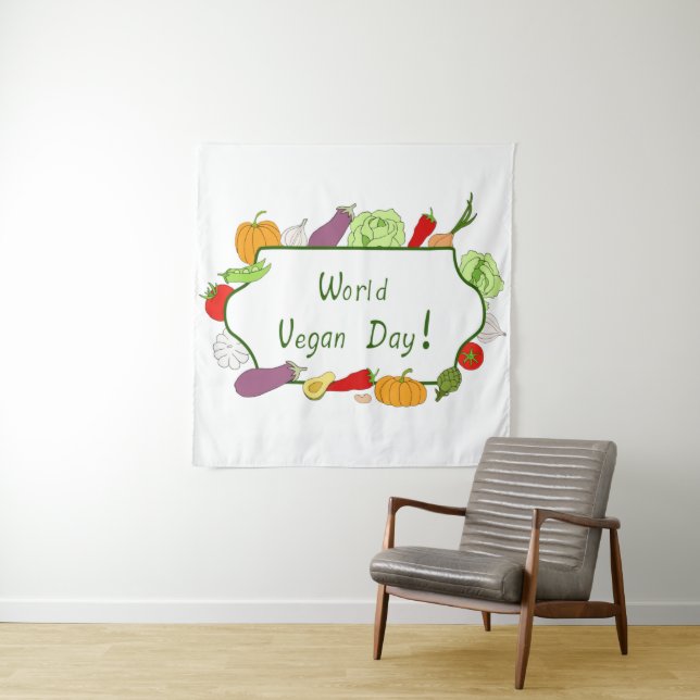 World Vegetarian Day Minimalist Cute    Tapestry (In Situ)