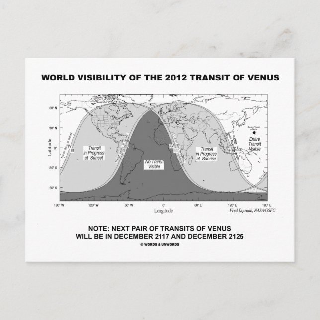 World Visibility Of The 2012 Transit Of Venus Postcard (Front)