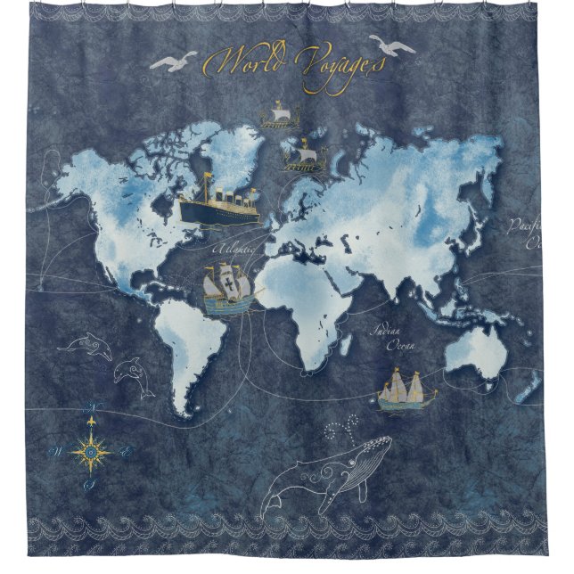 World Voyages Carte Douche Rideau (Devant)