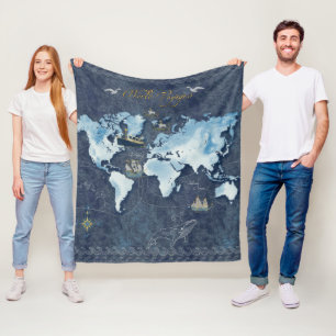 World Voyages Map Fleece Blanket