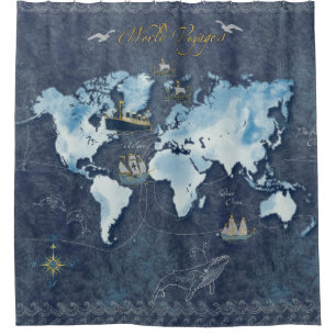World Voyages Map Shower Curtain