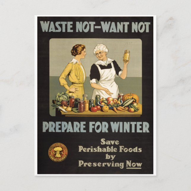 World War 1 poster. Waste not, want not. Postcard (Front)