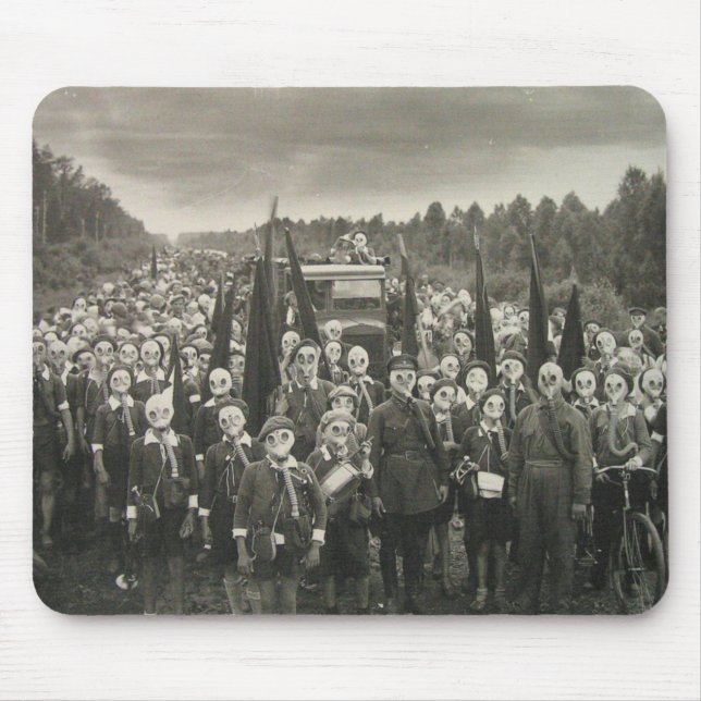 World War 1, Soldiers in Gas Masks Mousepad (Front)