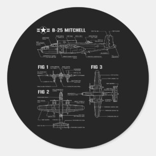 World War 2 American Aircraft B-25 Mitchell Bomber Classic Round Sticker