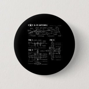 World War 2 American Aircraft B-25 Mitchell Bomber Inch Round Button