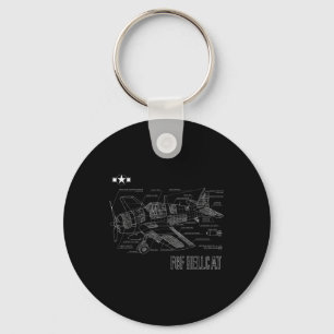 World War 2 F6f Hellcat Fighter Airplane Blueprint Keychain
