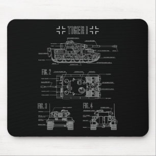 World War 2 German Tank Tiger I Engineering Bluepr Mouse Pad