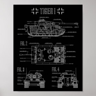 World War 2 German Tank Tiger I Engineering Bluepr Poster