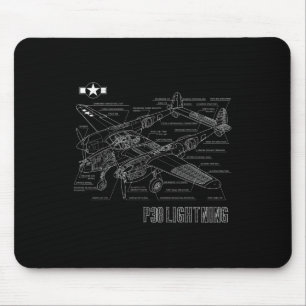 World War 2 P-38 Lightning Fighter Airplane Bluepr Mouse Pad