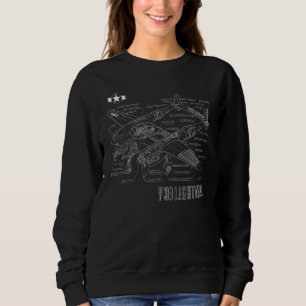 World War 2 P 38 Lightning Fighter Airplane Bluepr Sweatshirt
