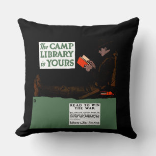 World War I Camp Library 1917 Military Throw Pillow