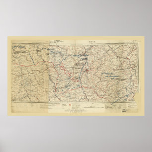 World War I German Army Positions Map (circa 1918) Poster