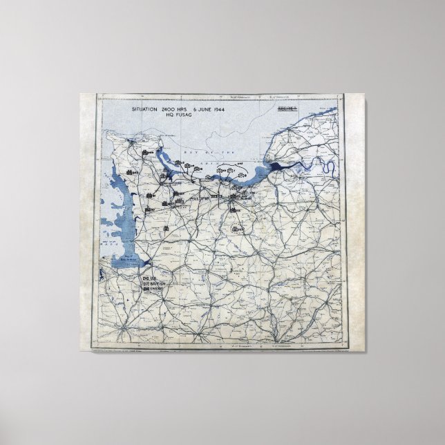 World War II D-Day Map June 6, 1944 Canvas Print (Front)