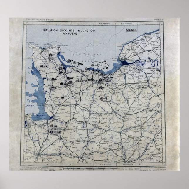 World War II D-Day Map June 6, 1944 Poster (Front)