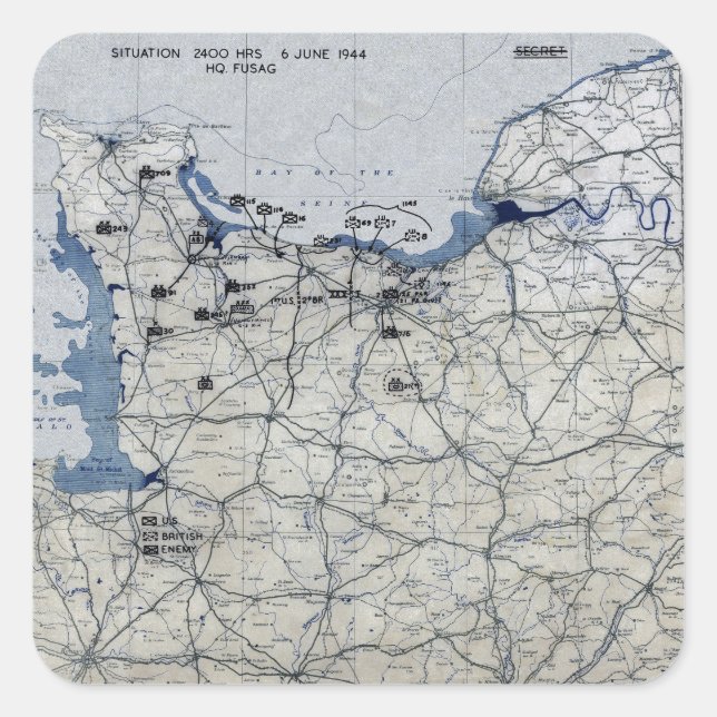 World War II D-Day Map June 6, 1944 Square Sticker (Front)