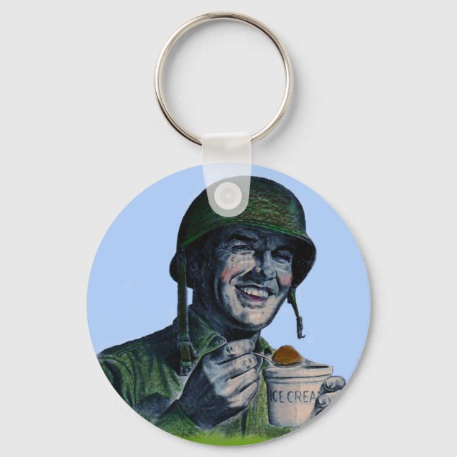 World War II GI eating ice cream Keychain (Front)