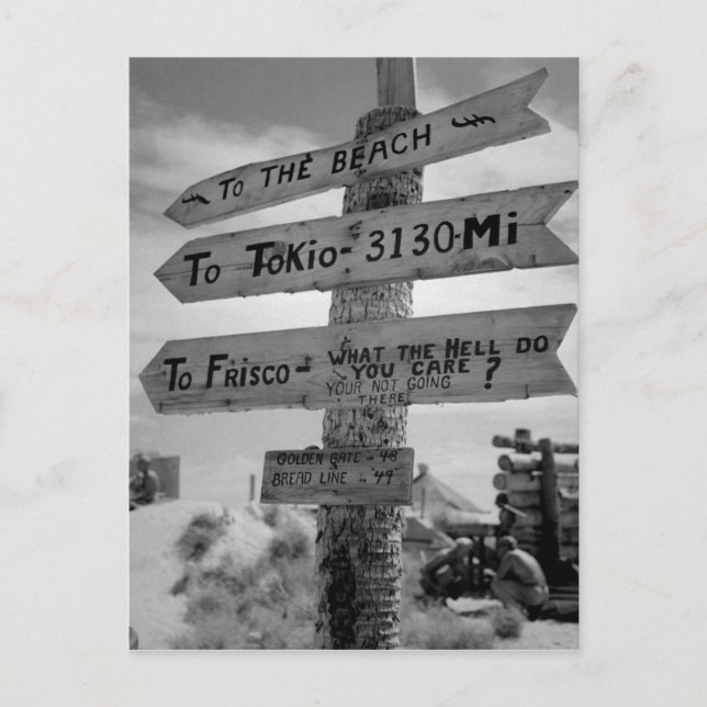 World War II Marine Directional Sign of Humour Postcard (Front)