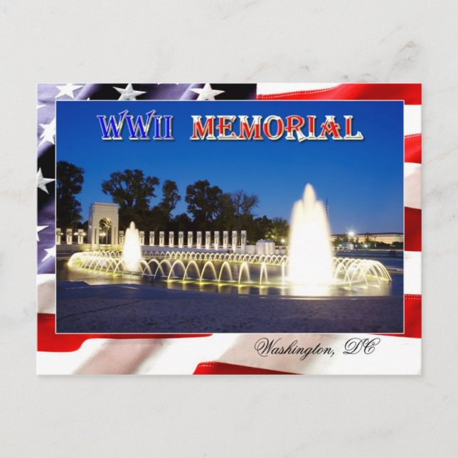 World War II Memorial in Washington, DC at night Postcard (Front)