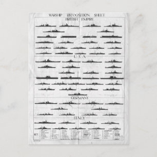 World War II Navy Battleship Recognition Chart Postcard