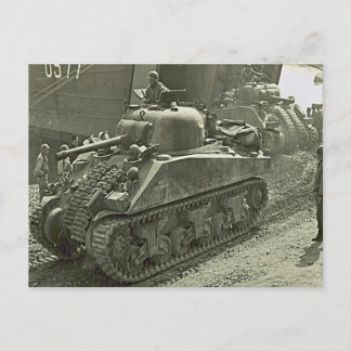 World War II   Sherman tank disembarked from LST Postcard
