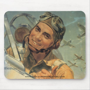 World War ll Pilot in Action Mouse Pad