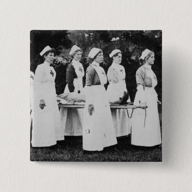 World War One Nurses with Stretcher 2 Inch Square Button (Front)