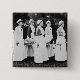 World War One Nurses with Stretcher 2 Inch Square Button