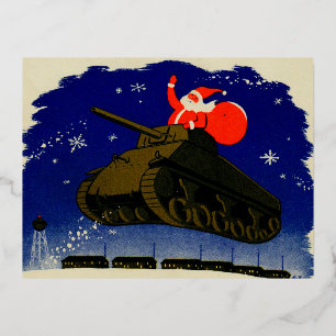 World War Two Armoured Santa Foil Holiday Postcard