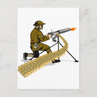 World war two british soldier with machine gun postcard