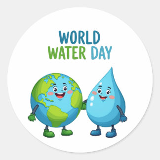 World Water Day: A Cheerful Celebration of Water Classic Round Sticker