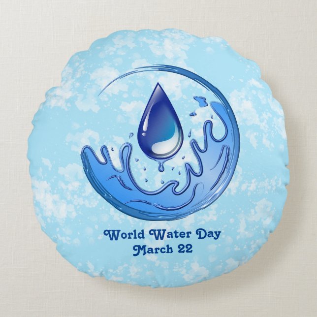 World Water Day Save Water Save Earth Round Pillow (Front)