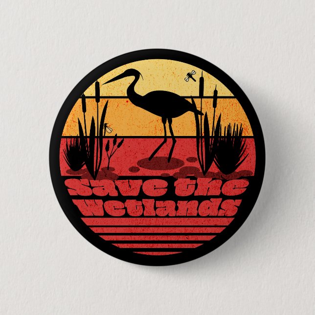 World Wetlands Day Retro Sunset 2 Inch Round Button (Front)