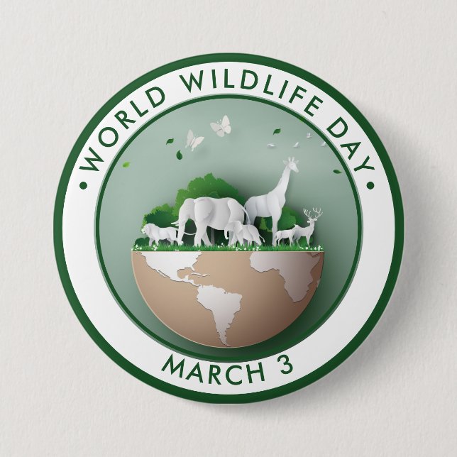 World Wildlife Day, papercut animals 3 Inch Round Button (Front)