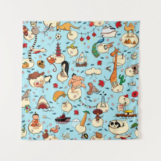 World Wonders: Colourful Blue Pattern. Tapestry (Front)