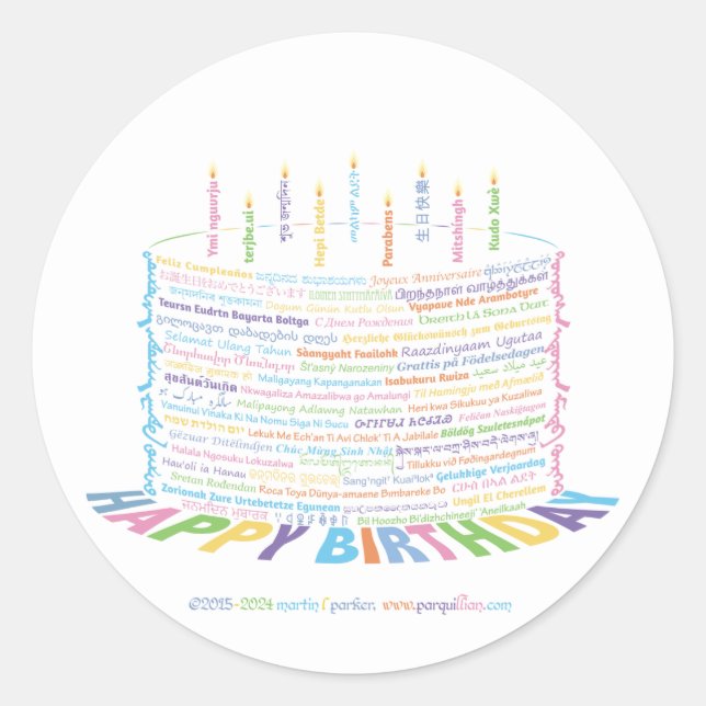 World Word Birthday Cake Stickers (Front)