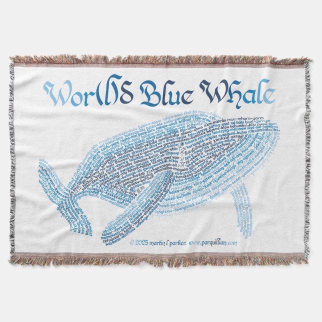 World Word Blue Whale Throw Blanket (Front)
