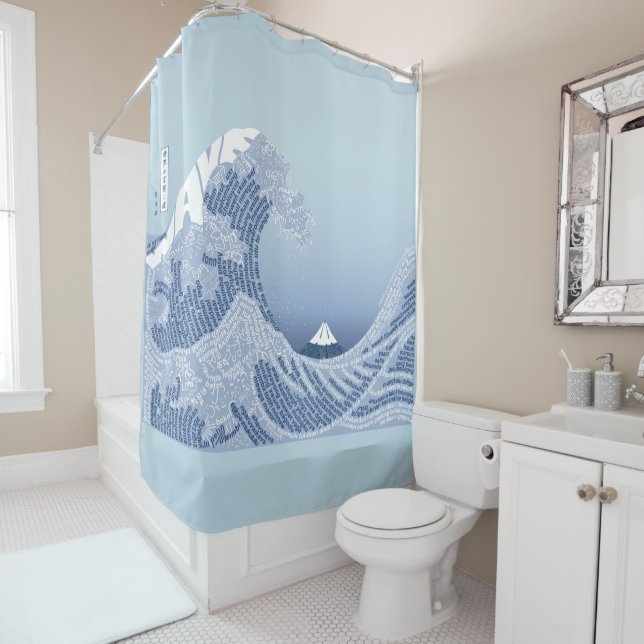 World Word Wave Shower Curtain (In Situ)