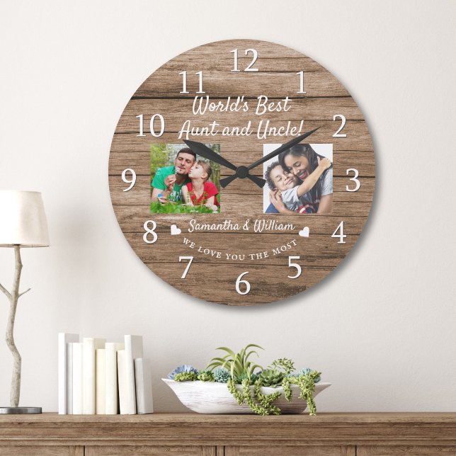 World's Best Aunt And Uncle 2 Photo Rustic Wood Large Clock (Creator Uploaded)