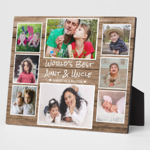 World's Best Aunt And Uncle 8 Photo Rustic Wood Plaque