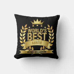 World's Best Aunt Auntie Gold Black Throw Pillow