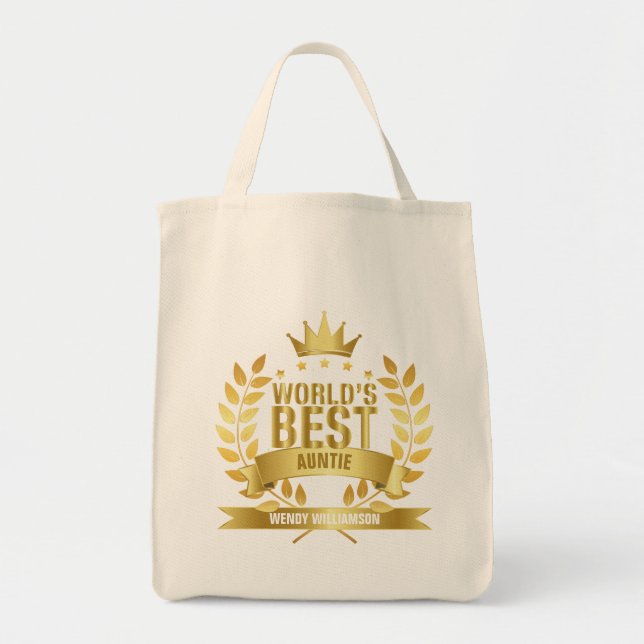 World's Best Aunt, Auntie Gold Tote Bag (Front)