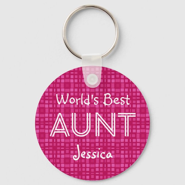 World's Best AUNT Custom Pink Gift Item 11 Keychain (Front)