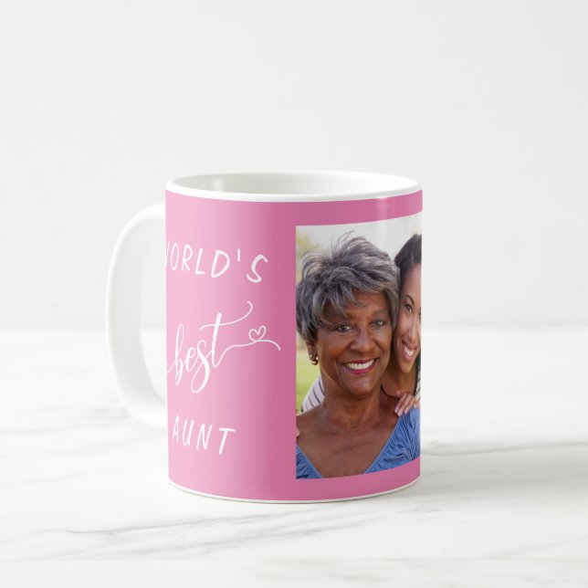 World's Best Aunt Personalized Photo Pink Coffee Mug (Front Left)