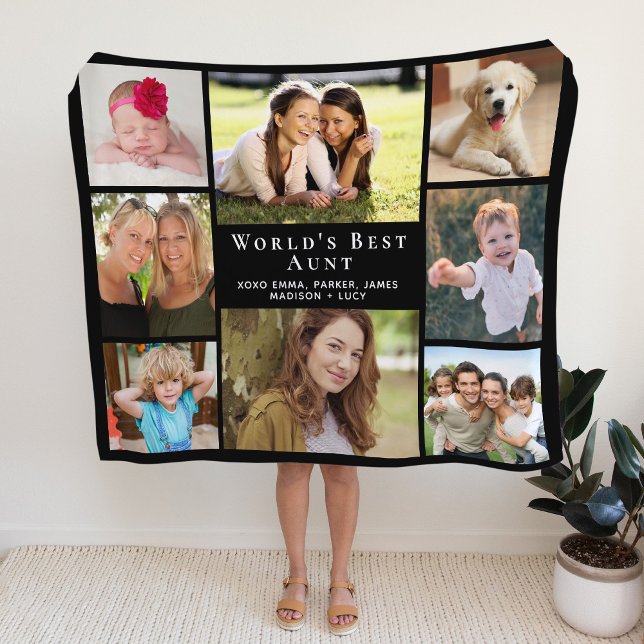 World's Best Aunt Photo Collage Black Sherpa Blanket (Creator Uploaded)
