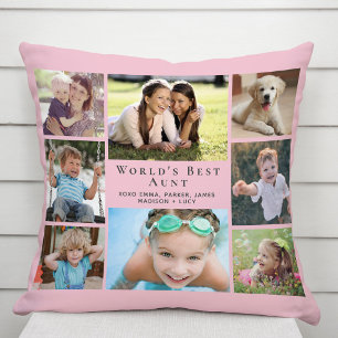 World's Best Aunt Photo Collage Pink Throw Pillow