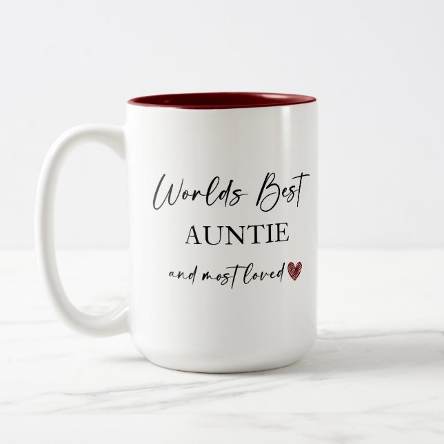 World's Best Auntie and Most Loved Photo Gift Two-Tone Coffee Mug (Left)