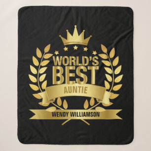 World's Best Auntie Aunt Gold Black Sherpa Blanket