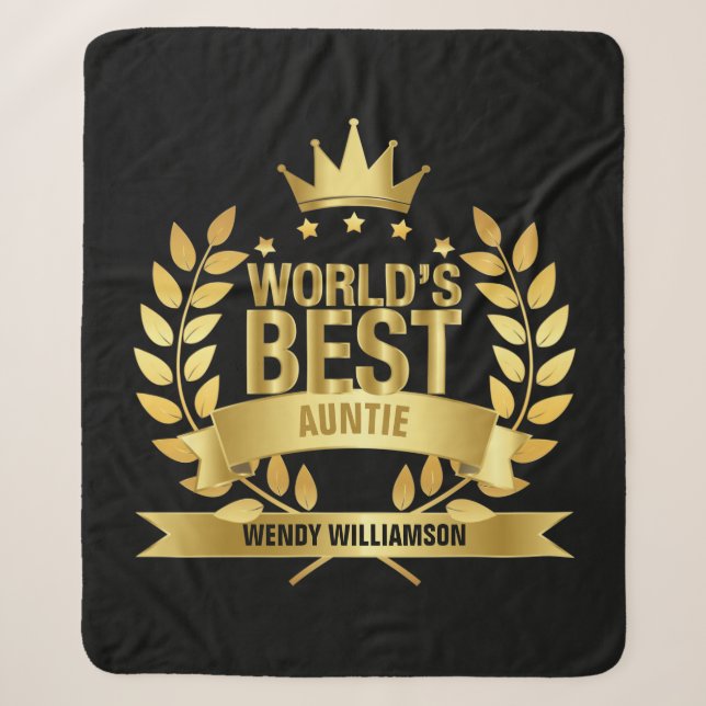 World's Best Auntie Aunt Gold Black Sherpa Blanket (Front)