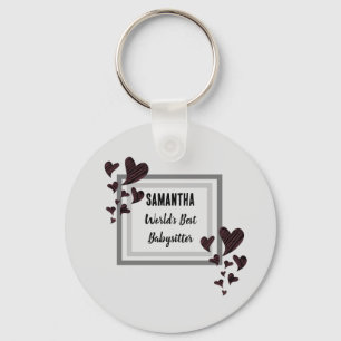 Worlds Best Babysitter Hearts Childcare Nanny Keychain
